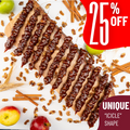 Apple Pie Walnut Chella Churchkhela with 25% off, arranged uniquely with apples and walnuts on a wooden board.