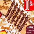 Apple Pie Walnut Chella Churchkhela dessert sticks with cinnamon, walnuts, and apple slices, featuring a 10% discount offer.