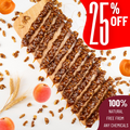 Apricot Walnut Chella Churchkhela with 25% off label, surrounded by apricots and walnuts, 100% natural and chemical-free.