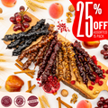 Assorted Walnut Chella Churchkhela pack with 25% off, featuring natural ingredients like grapes, peaches, and pomegranate.